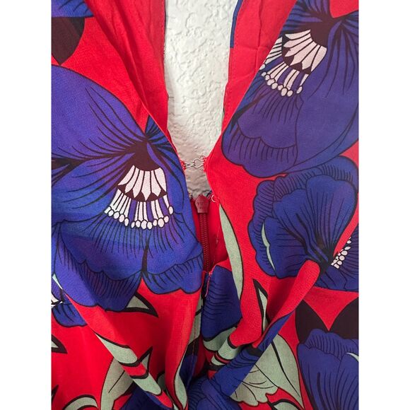 Aakaa Long Sleeve Red Blue Floral Bright Colorful Maxi Dress Size Medium - Picture 5 of 9